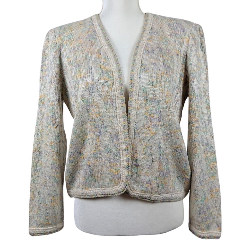 Vintage 80s CASTLEBERRY Open Cardigan Pastel Knit Cottagecore‎ Grandmacore